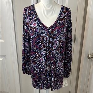 Liz Claiborne Purple Long Sleeve Relaxed Blouse Size XXL